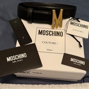 Moschino Logo Buckle Black Leather Belt